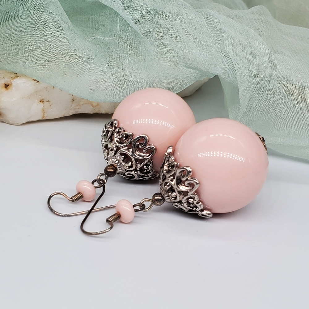 Vintage Pink Dome Drop Earrings
